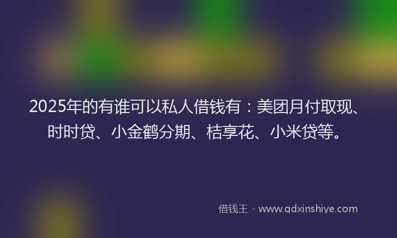 2025年的有谁可以私人借钱有：美团月付取现、时时贷、小金鹤分期、桔享花、小米贷等。