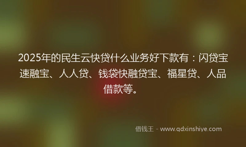 2025年的民生云快贷什么业务好下款有：闪贷宝速融宝、人人贷、钱袋快融贷宝、福星贷、人品借款等。