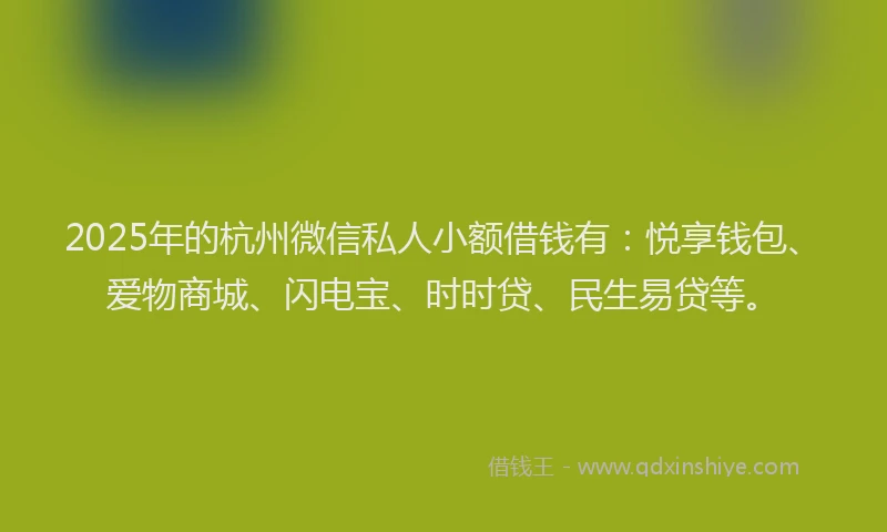2025年的杭州微信私人小额借钱有:悦享钱包、爱物商城、闪电宝、时时贷、民生易贷等。