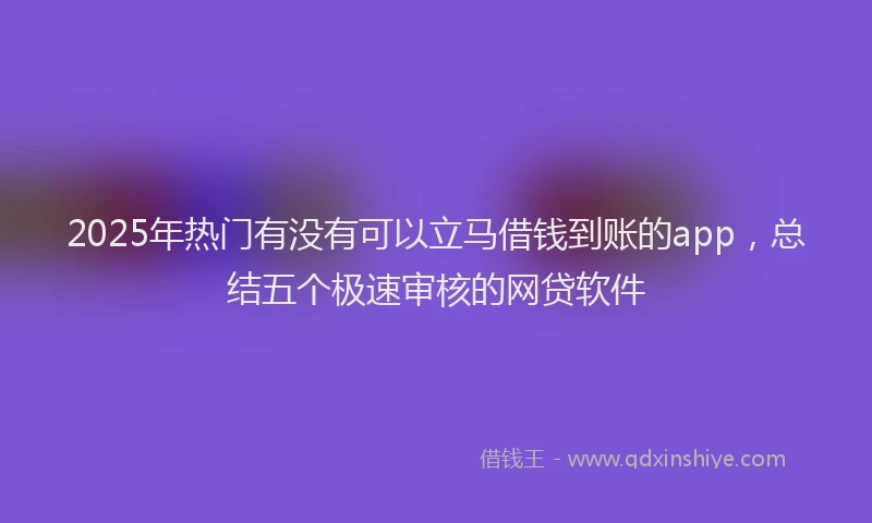 2025年热门有没有可以立马借钱到账的app，总结五个极速审核的网贷软件