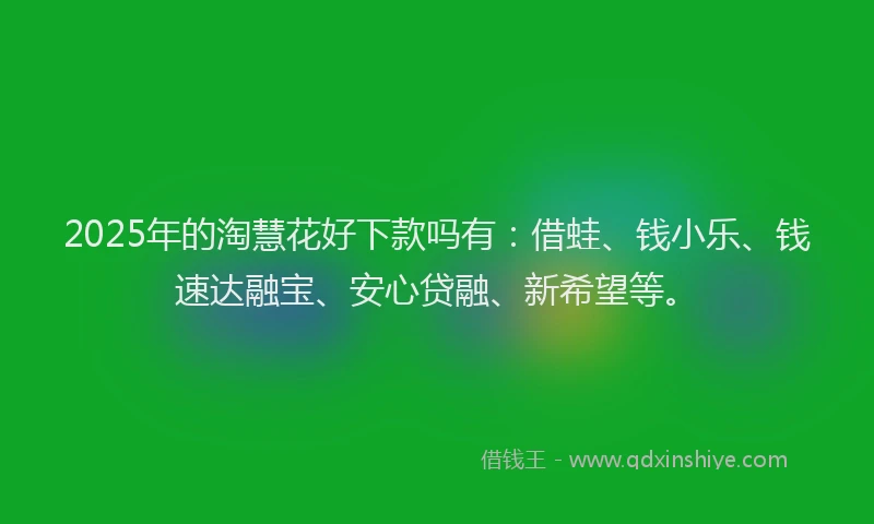2025年的淘慧花好下款吗有:借蛙、钱小乐、钱速达融宝、安心贷融、新希望等。