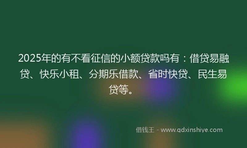2025年的有不看征信的小额贷款吗有：借贷易融贷、快乐小租、分期乐借款、省时快贷、民生易贷等。