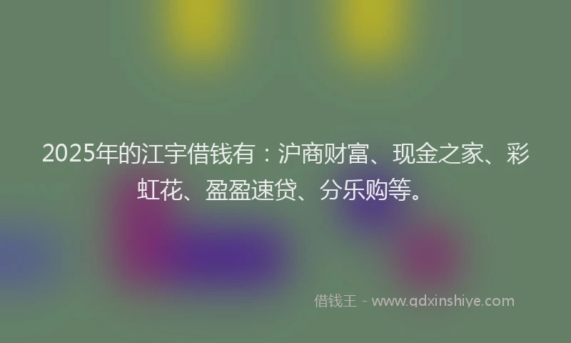 2025年的江宇借钱有：沪商财富、现金之家、彩虹花、盈盈速贷、分乐购等。