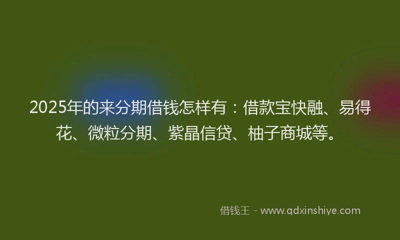 2025年的来分期借钱怎样有:借款宝快融、易得花、微粒分期、紫晶信贷、柚子商城等。