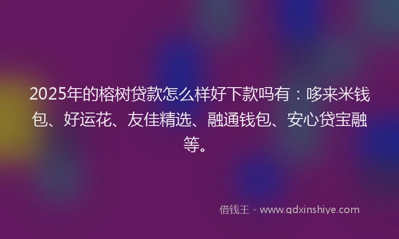 2025年的榕树贷款怎么样好下款吗有：哆来米钱包、好运花、友佳精选、融通钱包、安心贷宝融等。