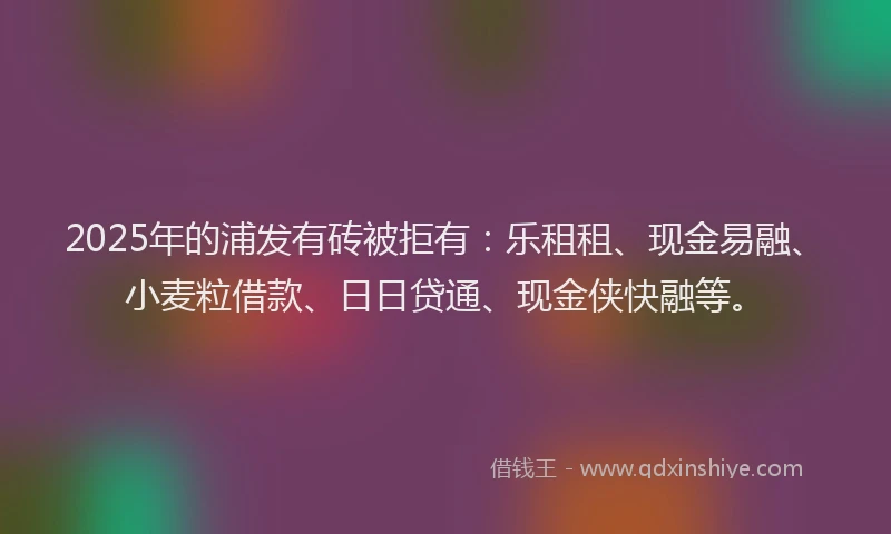 2025年的浦发有砖被拒有：乐租租、现金易融、小麦粒借款、日日贷通、现金侠快融等。