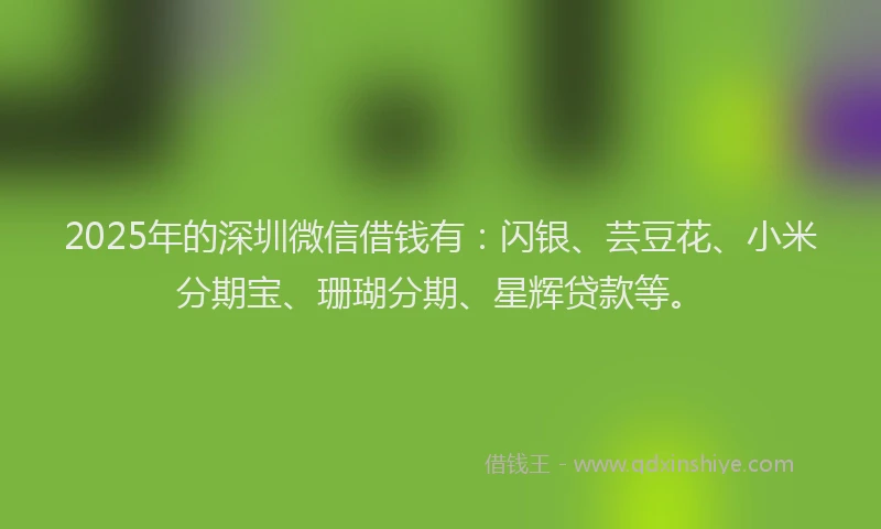 2025年的深圳微信借钱有：闪银、芸豆花、小米分期宝、珊瑚分期、星辉贷款等。
