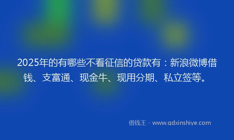 2025年的有哪些不看征信的贷款有：新浪微博借钱、支富通、现金牛、现用分期、私立签等。