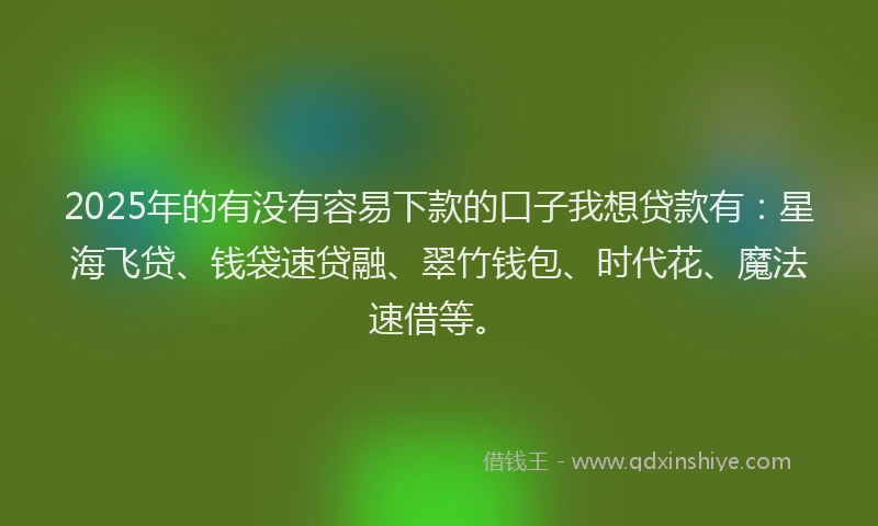 2025年的有没有容易下款的口子我想贷款有:星海飞贷、钱袋速贷融、翠竹钱包、时代花、魔法速借等。