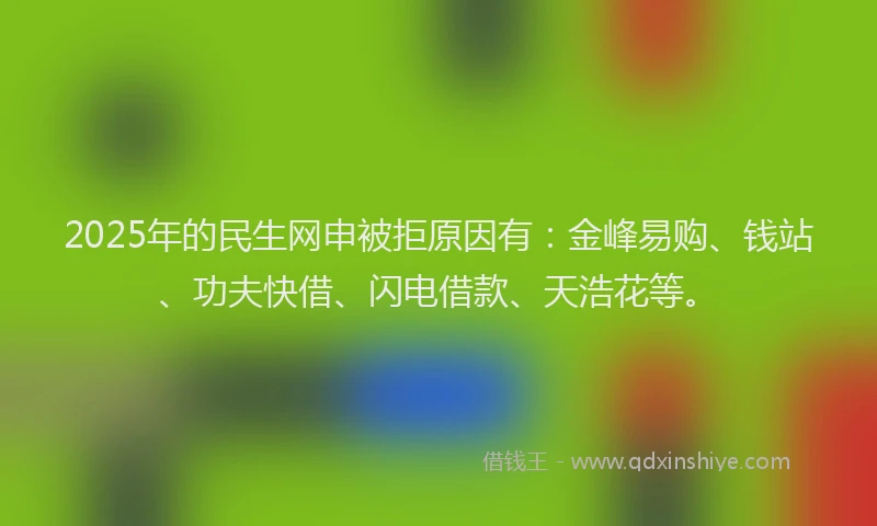 2025年的民生网申被拒原因有：金峰易购、钱站、功夫快借、闪电借款、天浩花等。