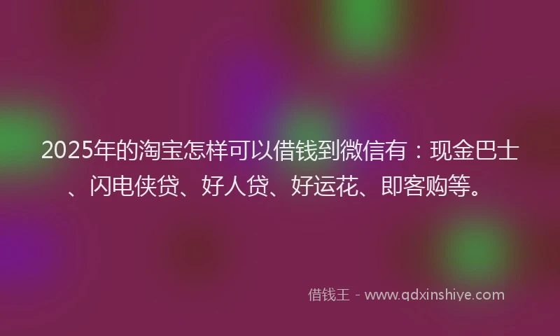 2025年的淘宝怎样可以借钱到微信有：现金巴士、闪电侠贷、好人贷、好运花、即客购等。