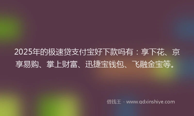 2025年的极速贷支付宝好下款吗有：享下花、京享易购、掌上财富、迅捷宝钱包、飞融金宝等。