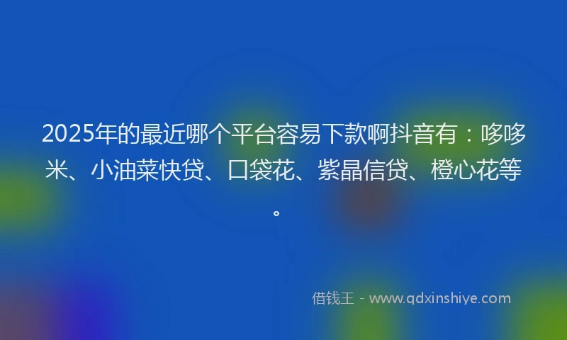 2025年的最近哪个平台容易下款啊抖音有:哆哆米、小油菜快贷、口袋花、紫晶信贷、橙心花等。