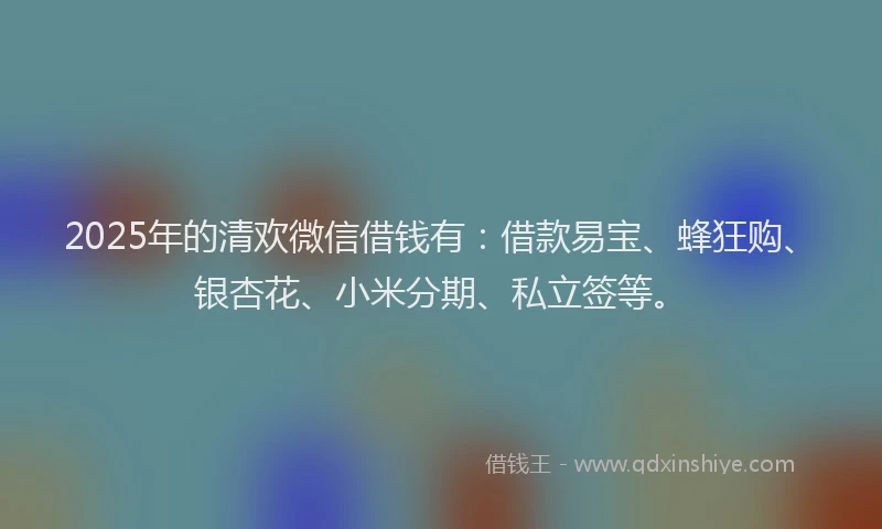 2025年的清欢微信借钱有：借款易宝、蜂狂购、银杏花、小米分期、私立签等。