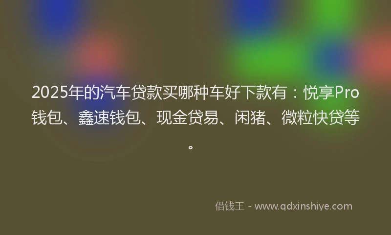 2025年的汽车贷款买哪种车好下款有：悦享Pro钱包、鑫速钱包、现金贷易、闲猪、微粒快贷等。