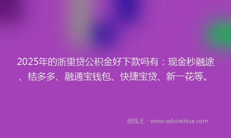 2025年的浙里贷公积金好下款吗有：现金秒融途、桔多多、融通宝钱包、快捷宝贷、新一花等。