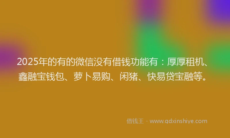 2025年的有的微信没有借钱功能有：厚厚租机、鑫融宝钱包、萝卜易购、闲猪、快易贷宝融等。