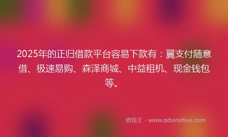 2025年的正归借款平台容易下款有：翼支付随意借、极速易购、森泽商城、中益租机、现金钱包等。