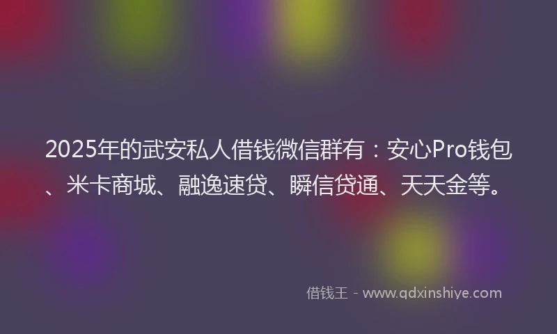 2025年的武安私人借钱微信群有：安心Pro钱包、米卡商城、融逸速贷、瞬信贷通、天天金等。