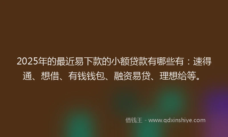 2025年的最近易下款的小额贷款有哪些有：速得通、想借、有钱钱包、融资易贷、理想给等。