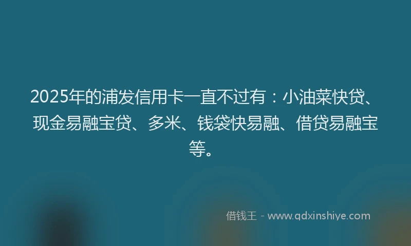 2025年的浦发信用卡一直不过有：小油菜快贷、现金易融宝贷、多米、钱袋快易融、借贷易融宝等。