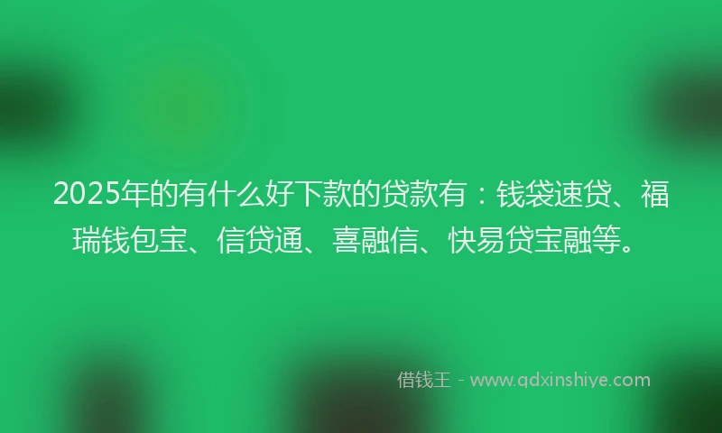 2025年的有什么好下款的贷款有：钱袋速贷、福瑞钱包宝、信贷通、喜融信、快易贷宝融等。