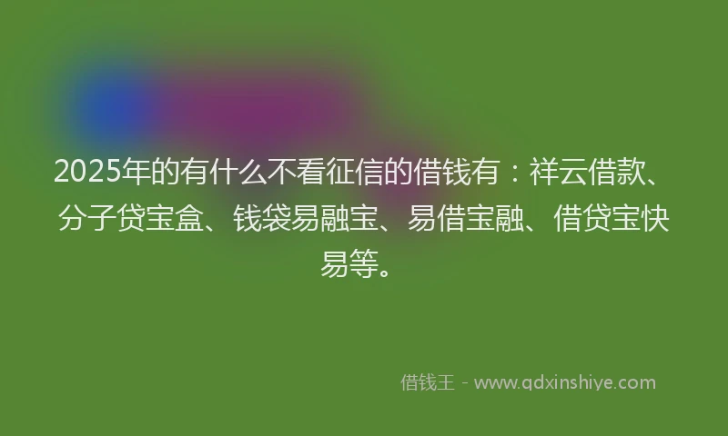 2025年的有什么不看征信的借钱有：祥云借款、分子贷宝盒、钱袋易融宝、易借宝融、借贷宝快易等。