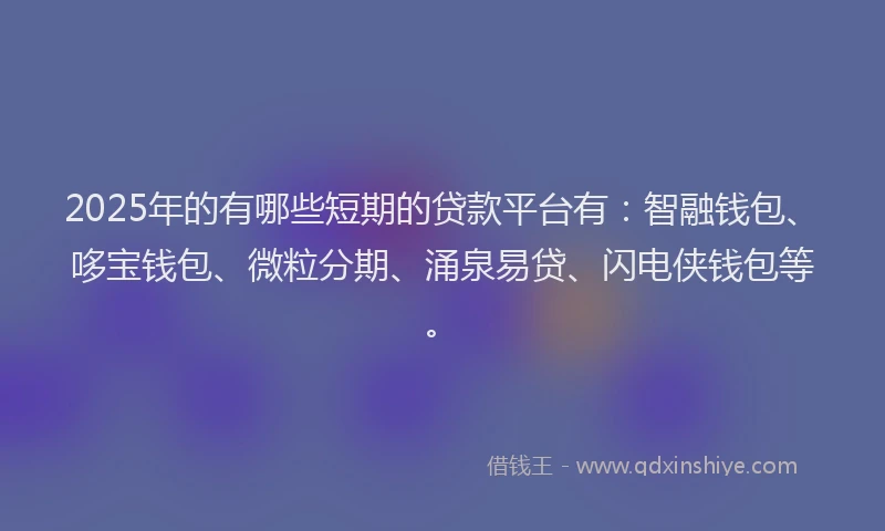 2025年的有哪些短期的贷款平台有:智融钱包、哆宝钱包、微粒分期、涌泉易贷、闪电侠钱包等。