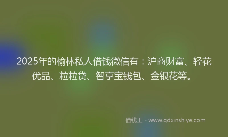 2025年的榆林私人借钱微信有：沪商财富、轻花优品、粒粒贷、智享宝钱包、金银花等。