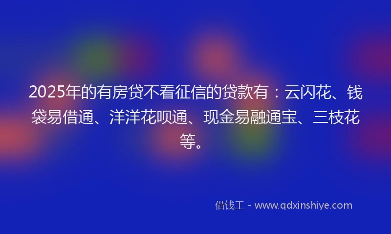 2025年的有房贷不看征信的贷款有：云闪花、钱袋易借通、洋洋花呗通、现金易融通宝、三枝花等。
