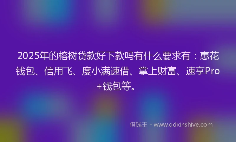 2025年的榕树贷款好下款吗有什么要求有:惠花钱包、信用飞、度小满速借、掌上财富、速享Pro+钱包等。