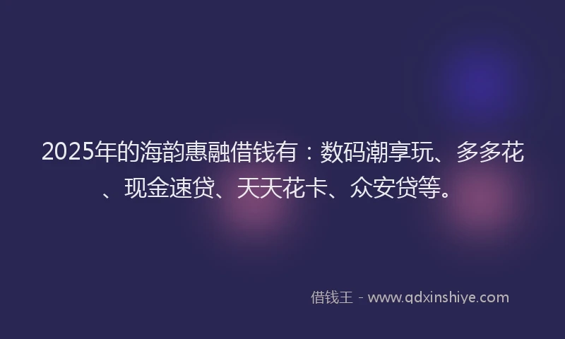 2025年的海韵惠融借钱有：数码潮享玩、多多花、现金速贷、天天花卡、众安贷等。