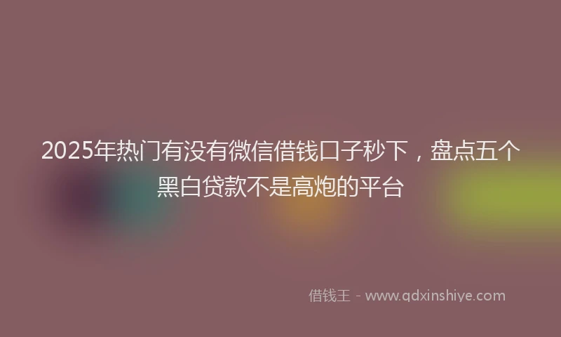 2025年热门有没有微信借钱口子秒下，盘点五个黑白贷款不是高炮的平台