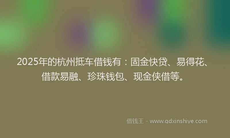 2025年的杭州抵车借钱有:固金快贷、易得花、借款易融、珍珠钱包、现金侠借等。