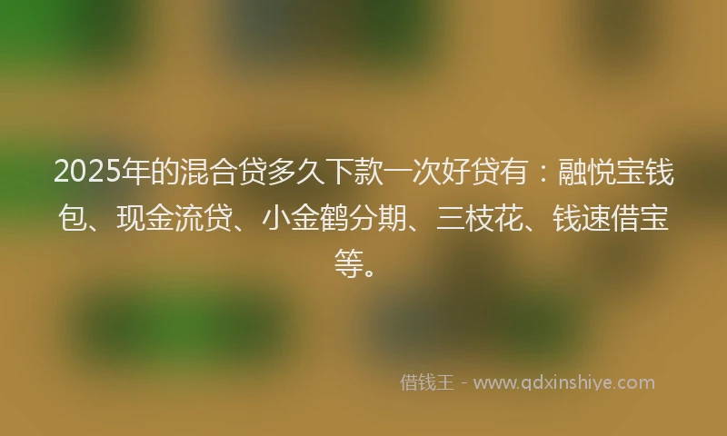 2025年的混合贷多久下款一次好贷有：融悦宝钱包、现金流贷、小金鹤分期、三枝花、钱速借宝等。