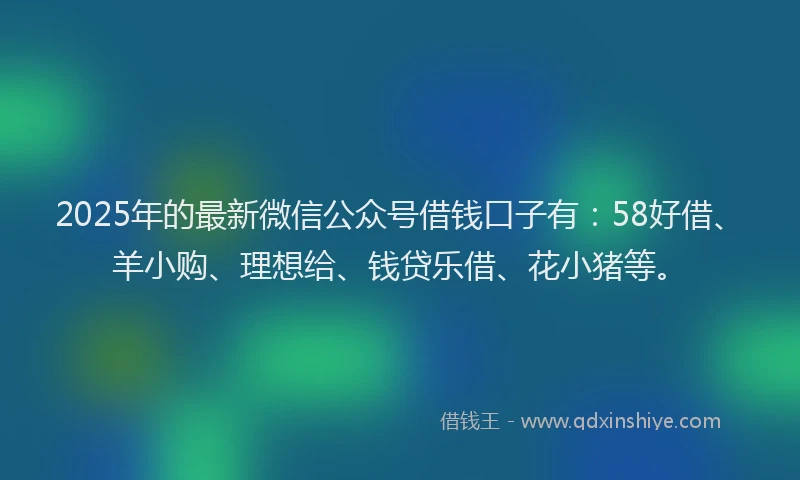 2025年的最新微信公众号借钱口子有：58好借、羊小购、理想给、钱贷乐借、花小猪等。