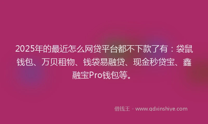 2025年的最近怎么网贷平台都不下款了有：袋鼠钱包、万贝租物、钱袋易融贷、现金秒贷宝、鑫融宝Pro钱包等。