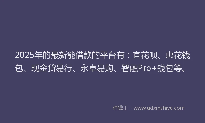 2025年的最新能借款的平台有：宜花呗、惠花钱包、现金贷易行、永卓易购、智融Pro+钱包等。