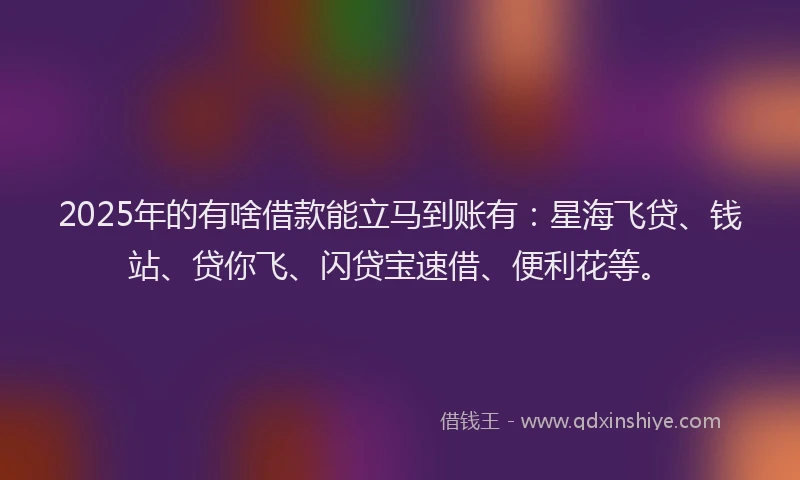 2025年的有啥借款能立马到账有:星海飞贷、钱站、贷你飞、闪贷宝速借、便利花等。