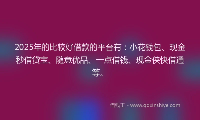 2025年的比较好借款的平台有：小花钱包、现金秒借贷宝、随意优品、一点借钱、现金侠快借通等。