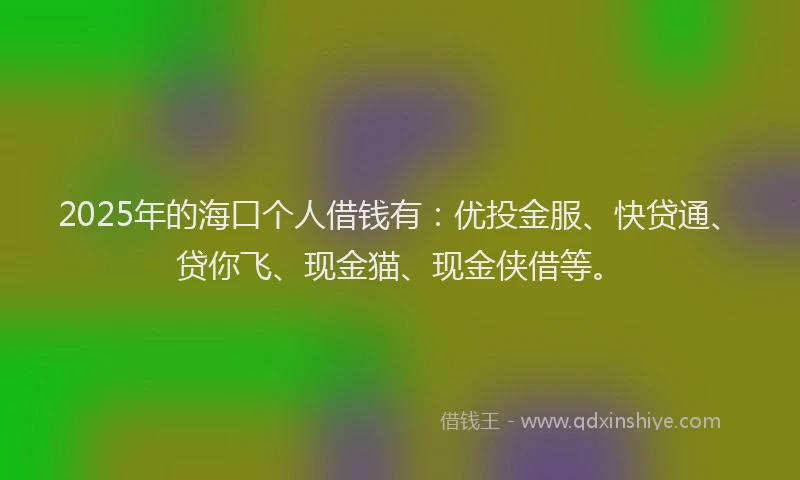 2025年的海口个人借钱有：优投金服、快贷通、贷你飞、现金猫、现金侠借等。