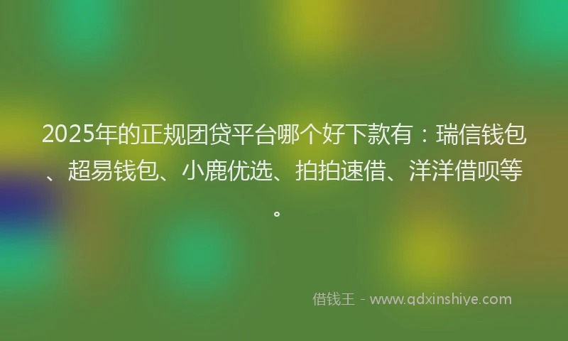 2025年的正规团贷平台哪个好下款有：瑞信钱包、超易钱包、小鹿优选、拍拍速借、洋洋借呗等。
