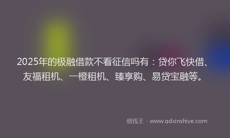2025年的极融借款不看征信吗有：贷你飞快借、友福租机、一橙租机、臻享购、易贷宝融等。