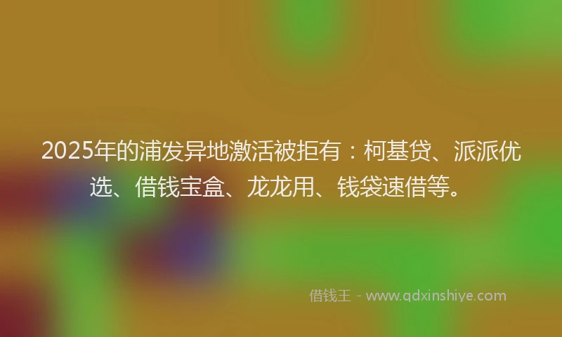 2025年的浦发异地激活被拒有：柯基贷、派派优选、借钱宝盒、龙龙用、钱袋速借等。