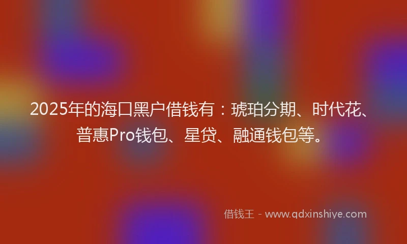 2025年的海口黑户借钱有：琥珀分期、时代花、普惠Pro钱包、星贷、融通钱包等。