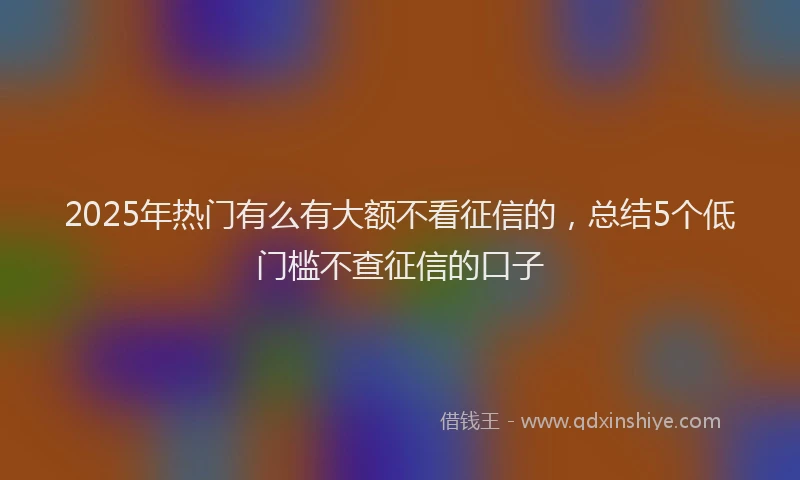 2025年热门有么有大额不看征信的,总结5个低门槛不查征信的口子