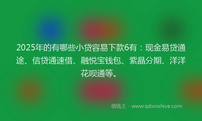 2025年的有哪些小贷容易下款6有：现金易贷通途、信贷通速借、融悦宝钱包、紫晶分期、洋洋花呗通等。