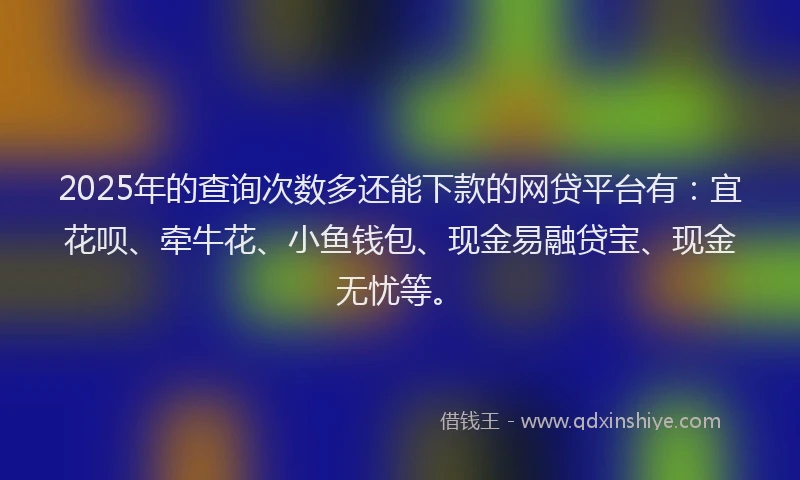 2025年的查询次数多还能下款的网贷平台有：宜花呗、牵牛花、小鱼钱包、现金易融贷宝、现金无忧等。