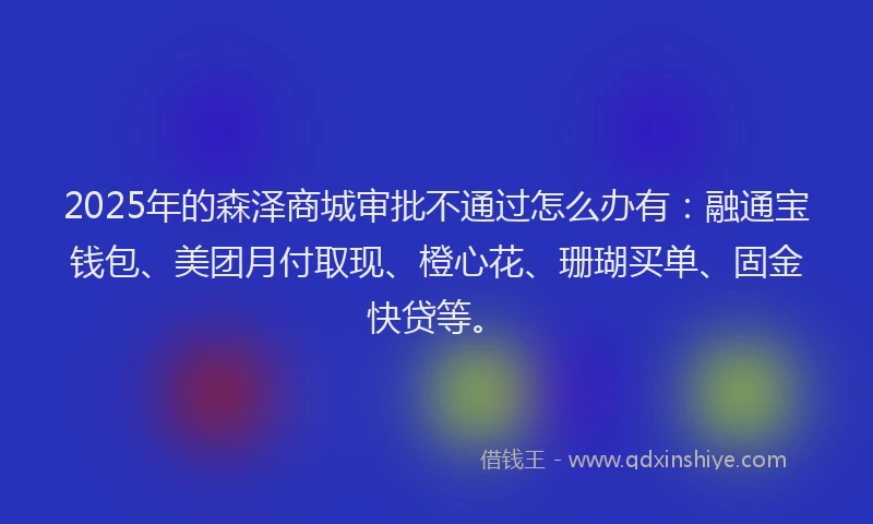 2025年的森泽商城审批不通过怎么办有：融通宝钱包、美团月付取现、橙心花、珊瑚买单、固金快贷等。