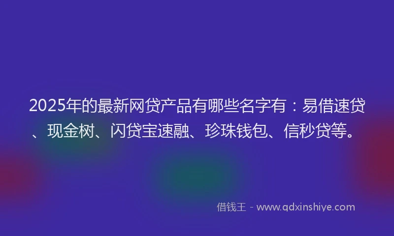 2025年的最新网贷产品有哪些名字有：易借速贷、现金树、闪贷宝速融、珍珠钱包、信秒贷等。